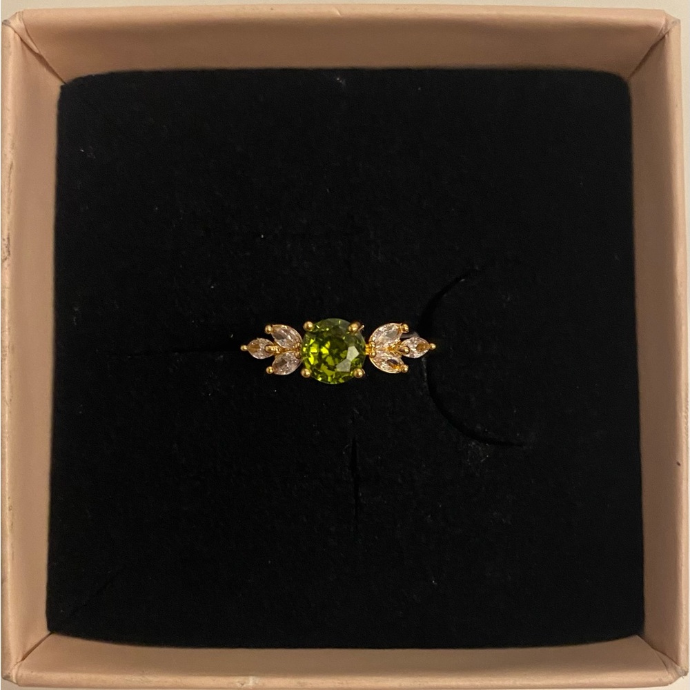18k Gold Plated Green & Diamond Gold Ring